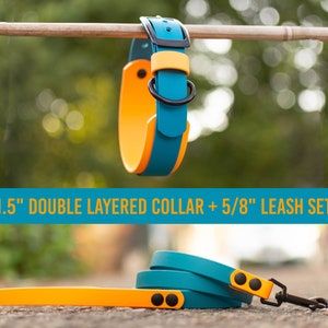 1.5" Double Layered Collar and 5/8" Leash BioThane® Set | Custom Dog Collar (1" collar w/ 1.5" underlay, and Leash | Water-Proof + Durable