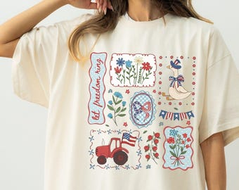 Camiseta Comfort Colors del 4 de julio, camiseta patriótica Coquette Goose, camiseta Cottagecore Floral USA, camiseta vintage de granja, regalo para ella del Día de la Independencia.