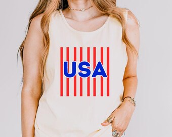 Camiseta o camiseta sin mangas USA Comfort Colors 250, 250.º aniversario de Estados Unidos, camiseta del 4 de julio para mujer, camiseta con gráfico de la bandera patriótica de EE. UU., regalo para ella