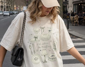 Camiseta vintage de segunda mano Comfort Colors® Grandmacore Tea Party, camiseta Cottagecore para amantes de las antigüedades, camiseta gráfica retro de segunda mano, regalo para ella.