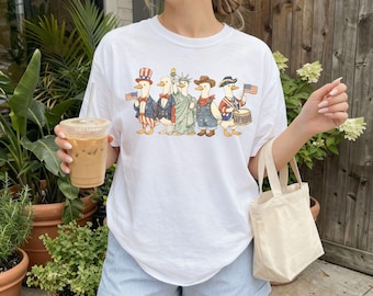 Camiseta Patriotic Duck Comfort Colors®, Camiseta del 4 de Julio para Mujer, Camiseta Gráfica del Día de la Independencia, Camiseta Americana Goose, Camiseta Bonita para las Fiestas de EE. UU.