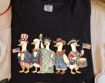 Camiseta patriótica americana 250 Silly Goose, camiseta del Día de la Independencia, camiseta de colores cómodos del 4 de julio, camiseta gráfica vintage patriótica de EE. UU.