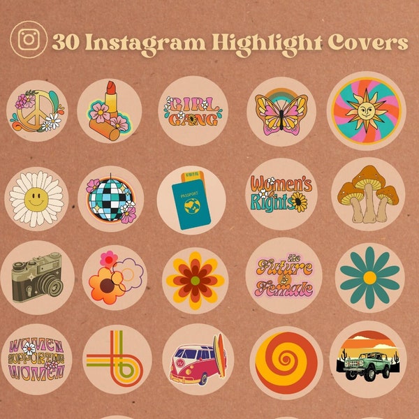 Retro Instagram Highlight Covers | 30 Instagram Story Covers | Instagram Icons | Covers for Instagram Highlights | IG covers