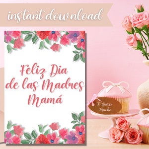 Dia de las Madres | Printable Card | Spanish Mother's Day Card | 5x7 in | PDF File | Instant Download | Personalize Name