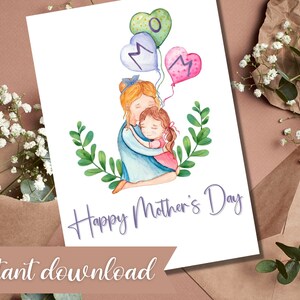 Druckbare Muttertagskarte | Mutter, Tochter | Tochter Mama Karte | Aquarell Bild | 5 x 7 in. | Sofort Download | PDF-Datei