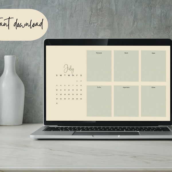 Desktop Wallpaper Organizer + Ordner Icons | Minimalistisch | Boho | Kalender Juli 2022-Dez 2023 | Neutral | 16x9 | 16x10