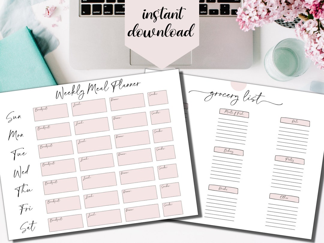 Weekly Meal Planner & Grocery List | Printable | Digital Download | PDF ...