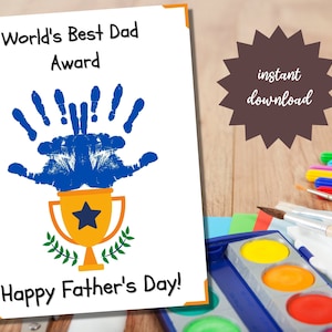 Arte de huellas de manos del Día del Padre imprimible / Artesanía de huellas de manos del Día del Padre / Premio al Mejor Papá del Mundo / Carta de EE. UU. / Descarga instantánea / Archivo PDF