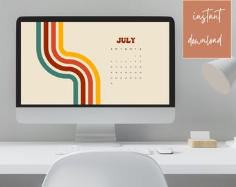 Desktop Wallpaper Calendar | July 2022-Dec 2023 | Retro Desktop Wallpaper | Aesthetic Laptop Wallpaper | Macbook Wallpaper | PC Wallpaper