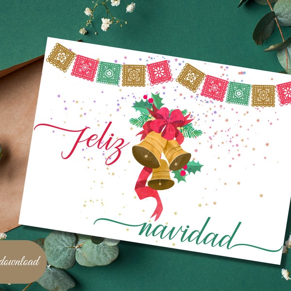 Printable Spanish Christmas Card | Feliz Navidad Card | Merry Christmas Card | Feliz Navidad | Tarjetas de Navidad | 7 x 5 in | PDF File