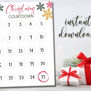 Christmas Countdown | Christmas Countdown Calendar | Christmas Countdown Printable | Instant Download | Printable Christmas Countdown