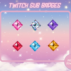 Twitch Sub Badges | Twitch Bit Badges | Bit Badges Cute | Sub Badges Crystal Set | Sub Badges Twitch | Badges for Streamers
