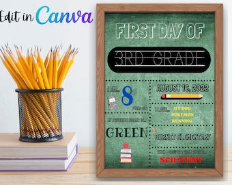 Editable Chalkboard First Day of School Sign | Reusable Poster | Personalized School Sign | Any Grade | 1st-Last Day of School