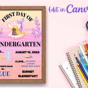 Editable Mermaid First Day of School Sign | Reusable Back to School Poster | Personalized School Sign | Any Grade | 1st-Last Day of School