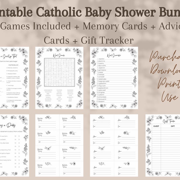 Printable Catholic Baby Shower Bundle - Floral Theme