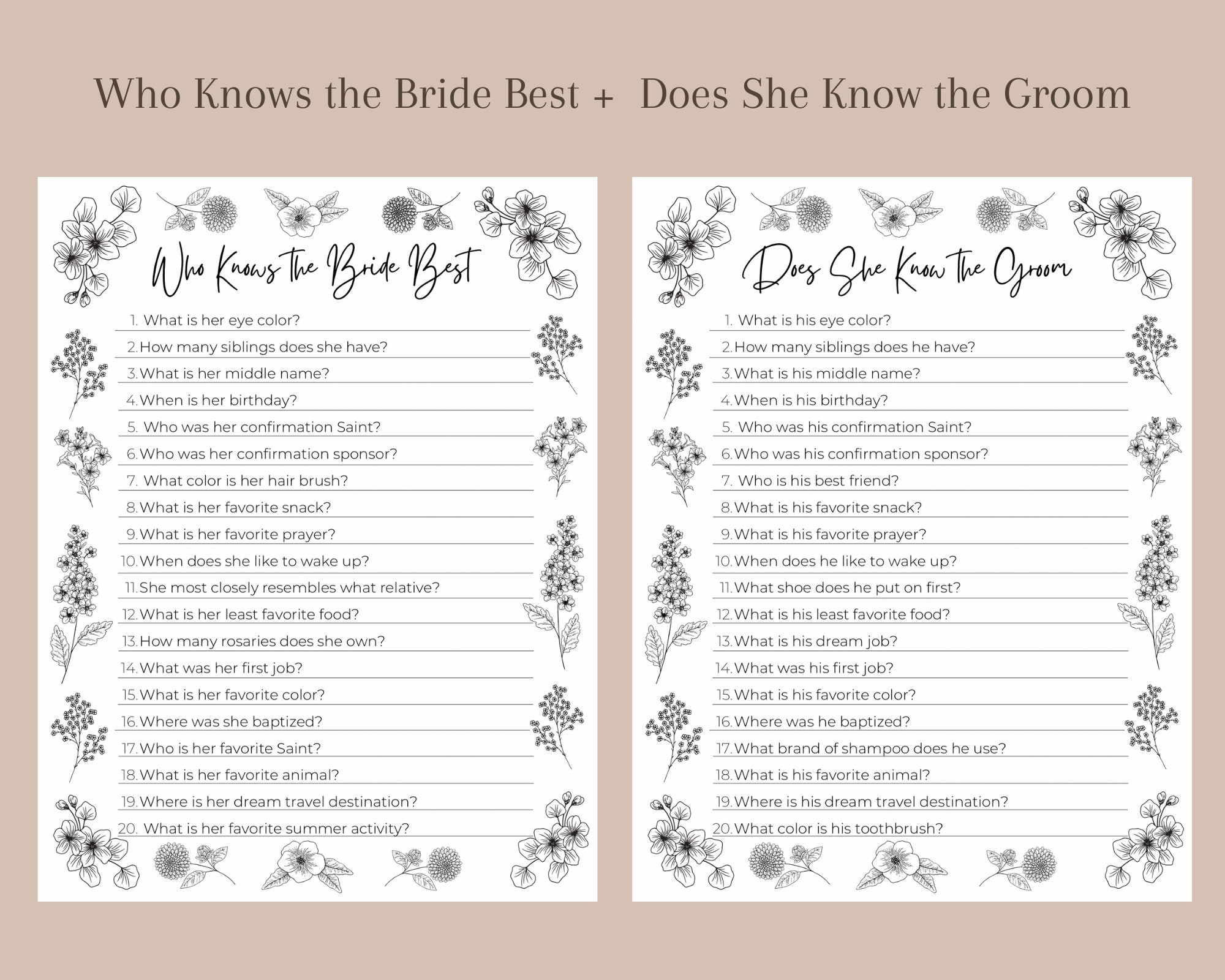 Printable Catholic Bridal Shower Bundle - Floral - Etsy