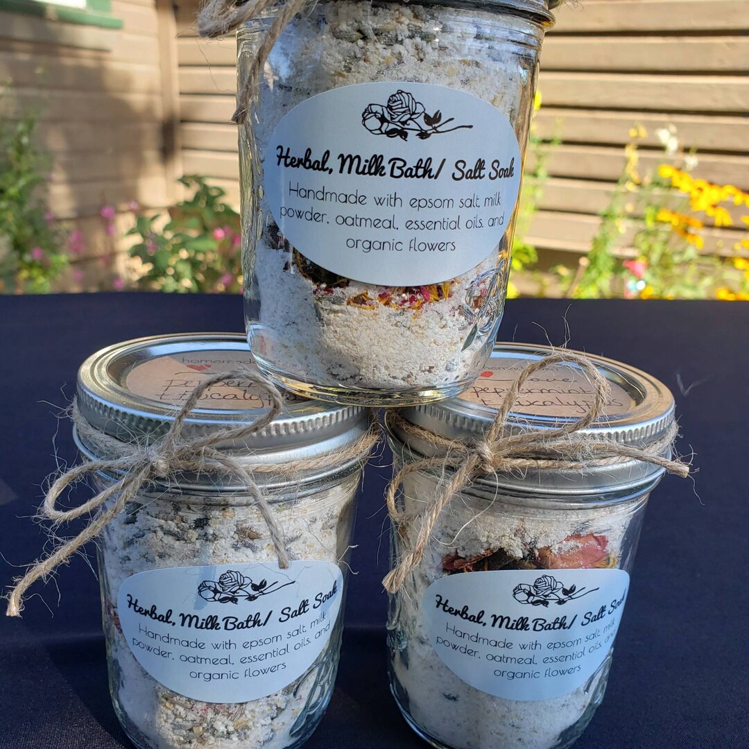8oz Herbal Milk Bath Epsom Salt Soak Gift Set Essential Oils Organic Bath Salts Relaxing Gifts