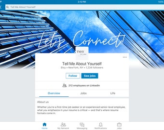 May include: A blue and white website screenshot with the text "Let's Connect!" and "Tell Me About Yourself". The website is for a company called "TMAY" and has a blue and white background with a city skyline.