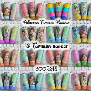 Princess tumbler designs | 16 princess Tumbler Wrap design bundle | Digital File 20z skinny tumbler Sublimation | Digital Download | PNG