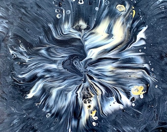 EMULSION: Silverlight Painting • Acrylic Abstract Art • Modern Art • 12&quot; x 12&quot; Canvas • Gold/Silver & Black Contemporary Acrylic Painting