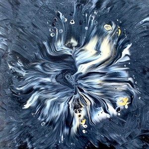 EMULSION: Silverlight Painting • Acrylic Abstract Art • Modern Art • 12&quot; x 12&quot; Canvas • Gold/Silver & Black Contemporary Acrylic Painting