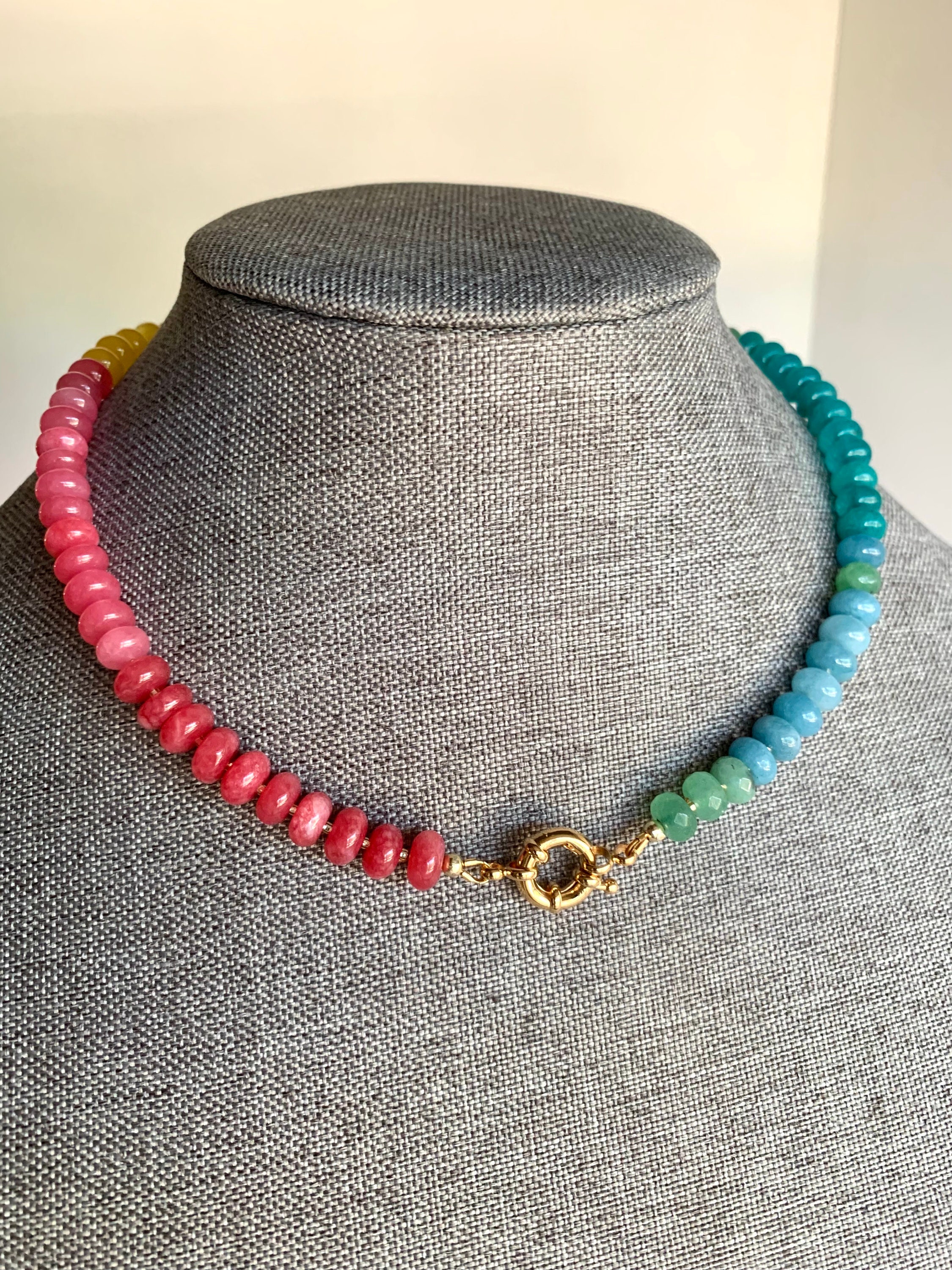 Healing Stones of the Rainbow Circle Necklace with Gold Sailor’s Clasp