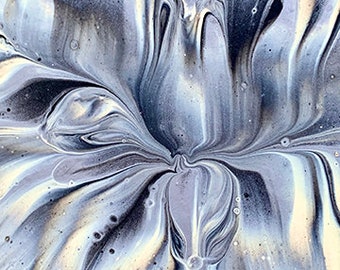 EMULSION: Ghost Flower Painting • Acrylic Abstract Art • Acrylic Painting • Modern Art • 11&quot; x 14&quot; Canvas Board • Black & White Dimensional