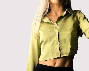 Green Button Down Top for women, Backless Top, Winter Green, Green Crop Top, winter fashion outfit top, crop top, backless