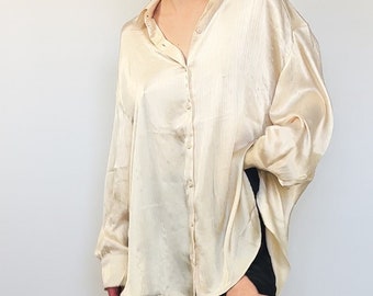 Oversized Satin Button Up Top, Beige Top Outfit, Womens Long Sleeve Satin Top, Sparkle Top Long Sleeve, New Arrivals