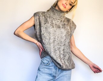 Cable Knit Sweater Vest, Chunky Knit Sweater, Knit Sweater Vest, Oversized Winter, Chunky oversized Cable Knit, Grey Sweater Top Vest