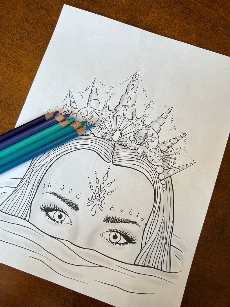 Mermaid Crown in the Sea Coloring Page PDF - Etsy