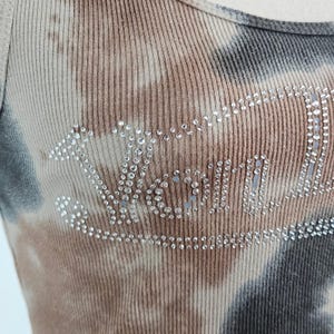 Von Dutch Vintage Brown Tie Dye Crop Ribbed Tank Top Women M Rhinestone Y2K FLAW Bild 3