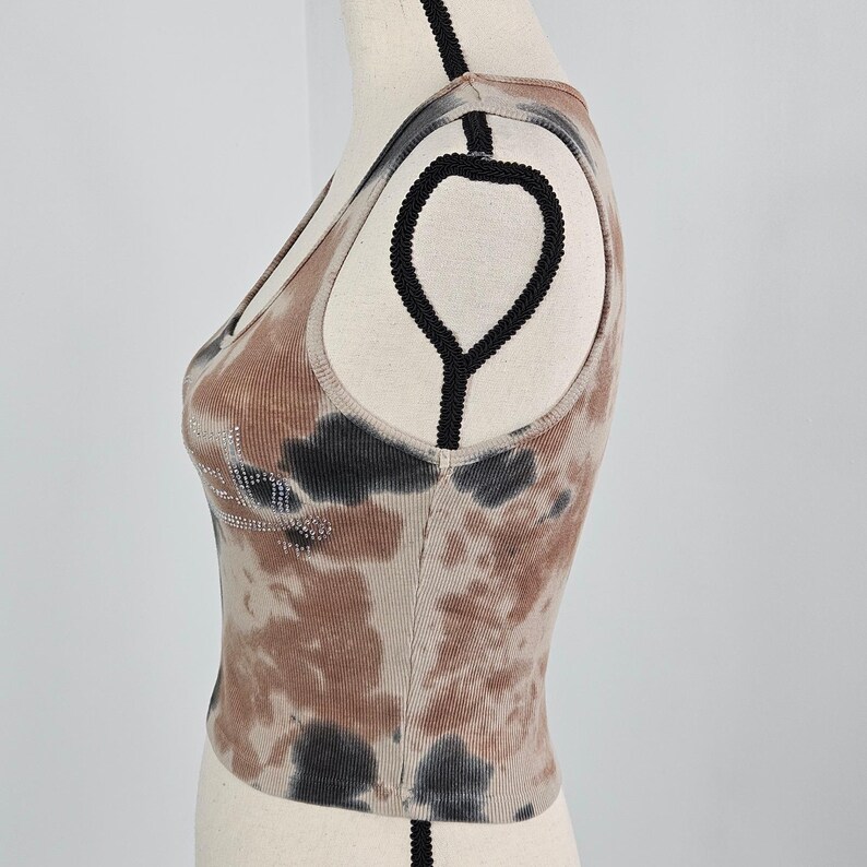 Von Dutch Vintage Brown Tie Dye Crop Ribbed Tank Top Women M Rhinestone Y2K FLAW Bild 9