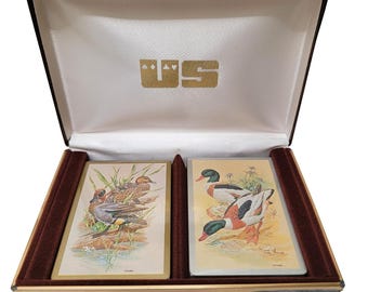 Congress Playing Cards Vintage Double Deck Set SEALED Faux Brown Leather Case