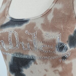 Von Dutch Vintage Brown Tie Dye Crop Ribbed Tank Top Women M Rhinestone Y2K FLAW Bild 5