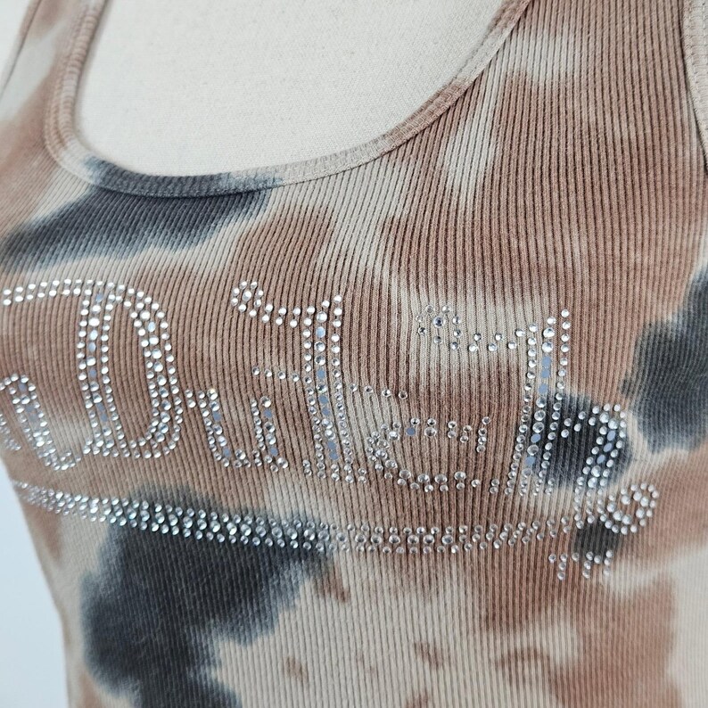 Von Dutch Vintage Brown Tie Dye Crop Ribbed Tank Top Women M Rhinestone Y2K FLAW Bild 5