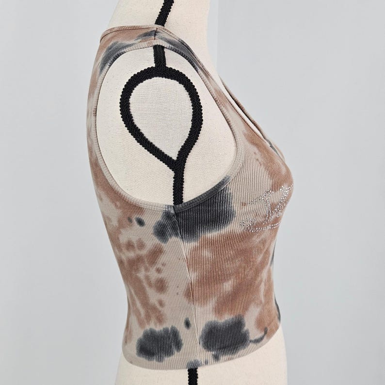 Von Dutch Vintage Brown Tie Dye Crop Ribbed Tank Top Women M Rhinestone Y2K FLAW Bild 10