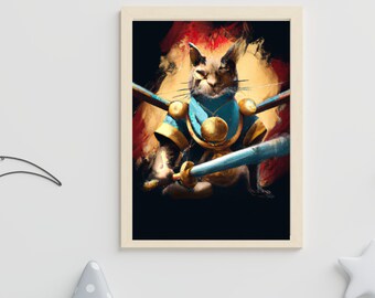 Cute Cat Painting - Fantasy Warrior Cats Art Print - ThunderClan Aesthetic - Pet Portrait