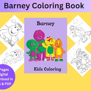 vintage Barney Coloring Book for Kids - Pages imprimables en SVG, PDF, JPG - Idée cadeau pour enfants