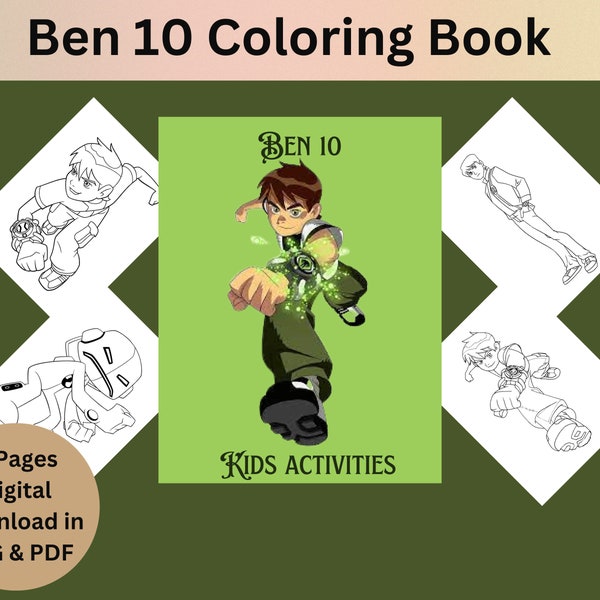 Páginas para colorear de Ben 10 - Arte imprimible para niños - Descarga digital - ¡Perfecto para crear y colorear divertidos!