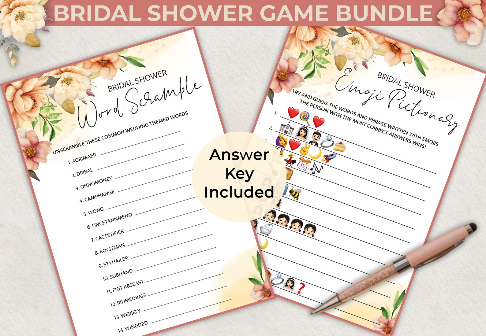 Top 5 Bridal Shower Party Games Game Bundle | Answer Keys Included ...