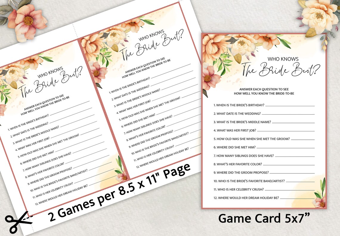 Top 5 Bridal Shower Party Games Game Bundle | Answer Keys Included ...