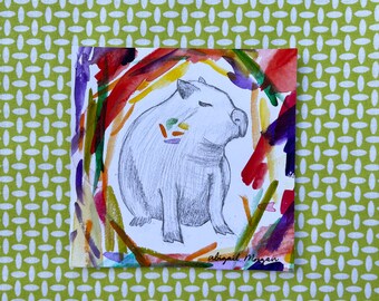 Capybara in Color - Digital Prints / Printable Wall Art / Animal Art /  Digital Download / Whimsical Funny Art / Quirky Home Decor