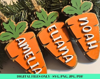 Easter Basket Name Tag Digital Files - Carrot Shaped Tags - Laser Files for Easter name tags - svg png jpg pdf - Carrot Name Tag Files