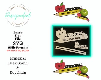 School Principal Sign SVG Digital Files - Personalized Pencil - Apple Desk Stand - Keychain SVG Files - Appreciation Name Plate Gift