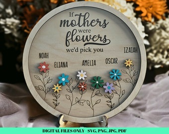 Flowers for Mom - Floral Sign for Mother - Glowforge Mother's Day Files - If Mothers Were Flowers We'd Pick You Round Sign - SVG Laser Files