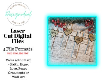 Faith Hope Love Peace Cross Christmas Ornament Digital Download File - Christian SVG Glowforge Laser Files - Religious Holiday Ornaments