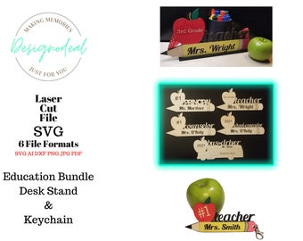Teacher Appreciation SVG Bundle - School Counselor - Principal - Bus Driver Sign Digital File - Pencil Keychain - Apple Desk Name Plate