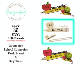 Counselor Appreciation Gift SVG - School Counselor Recognition Digital File - Pencil Keychain - Apple Desk Stand - Glowforge Laser File