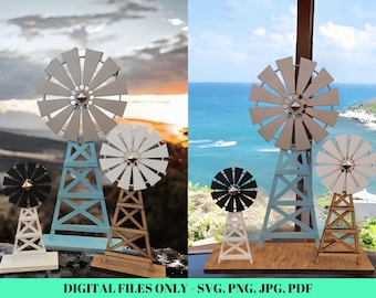 Windmill Stand Digital Files - Farmhouse Decor SVG - Glowforge Files - Country Farm Cut Files - Windmill Home Decor - Digital Downloads